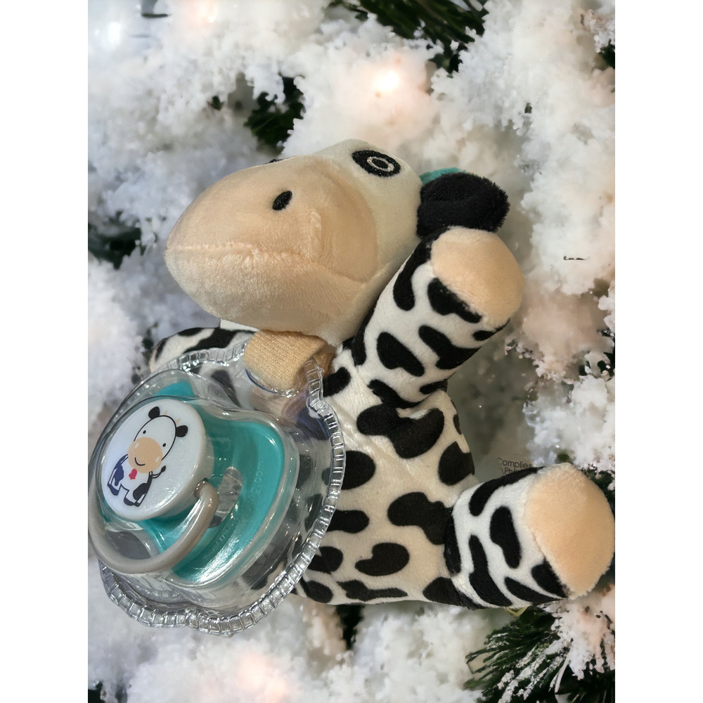 Soother Cow Plush Pacifier Holder & Ortho Pacifier with Cover 0-18 months